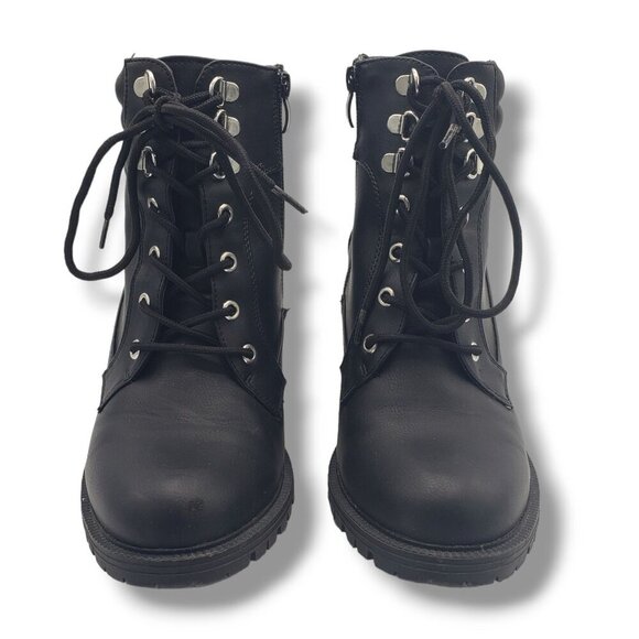 Torrid Lace Up Hiker Bootie Womens‎ 9WW Black Combat Faux Leather - Picture 3 of 9